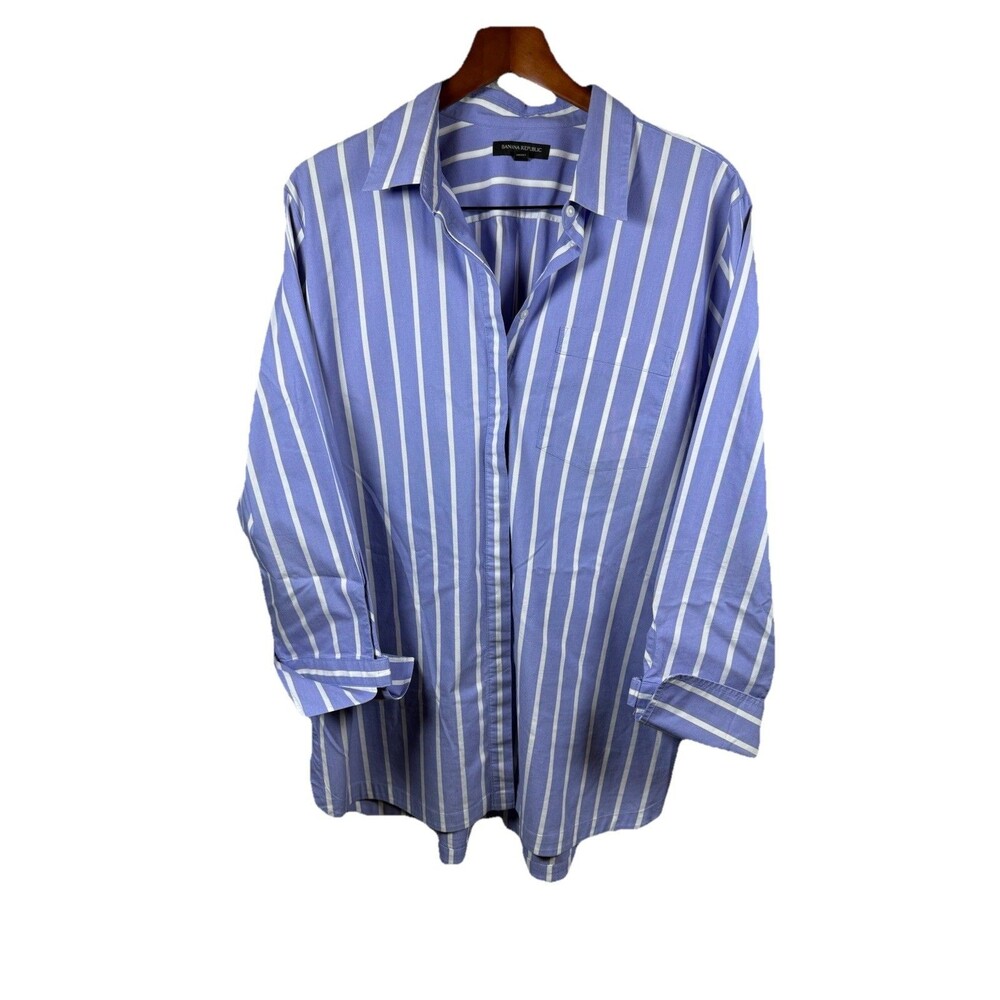 Banana Republic Parker Shirt Womens XL Blue Stripe Button Up Tunic Top Coastal